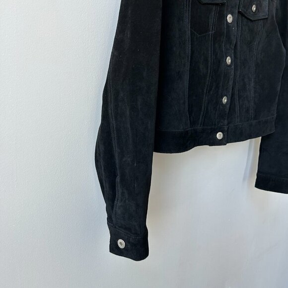 Vintage Genuine Black Suede Button Down Collared Jacket Size M - Picture 4 of 10